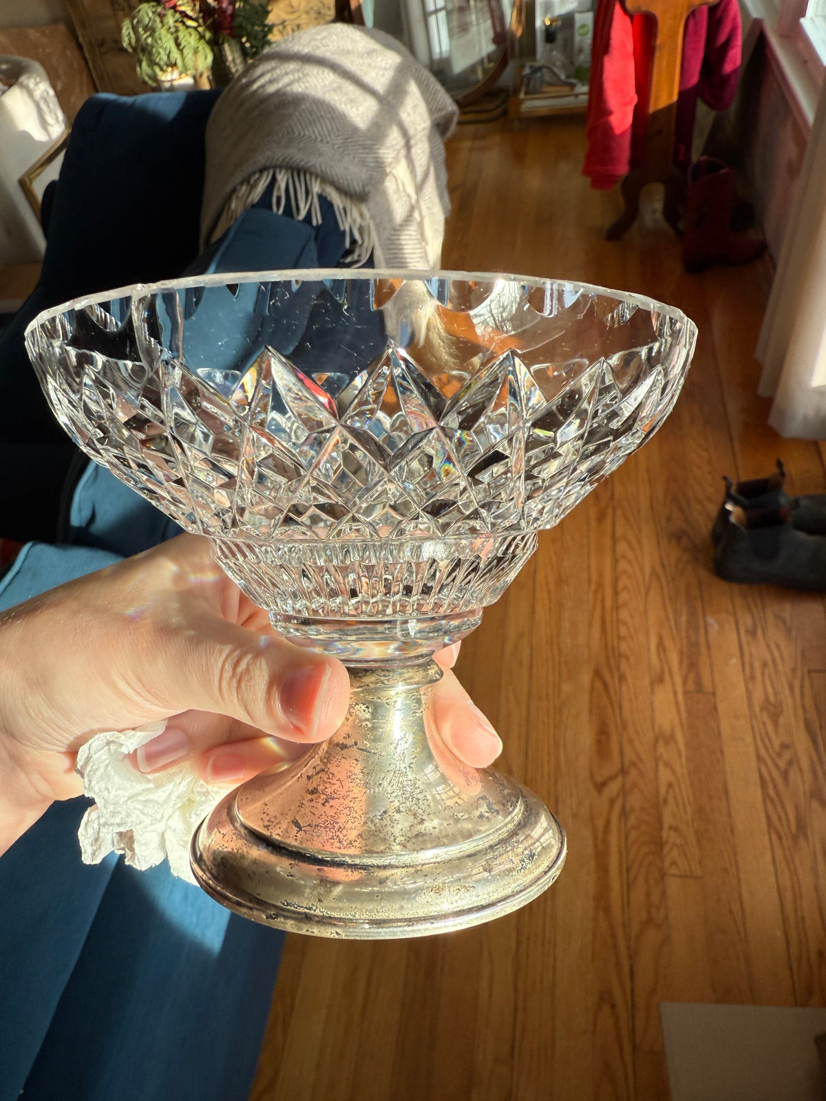 Crystal and sterling silver compote
