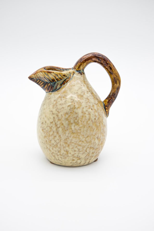 Vintage Pear-Shaped Studio Pottery Pitcher with Leaf Spout