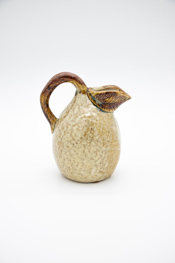 Vintage Pear-Shaped Studio Pottery Pitcher with Leaf Spout