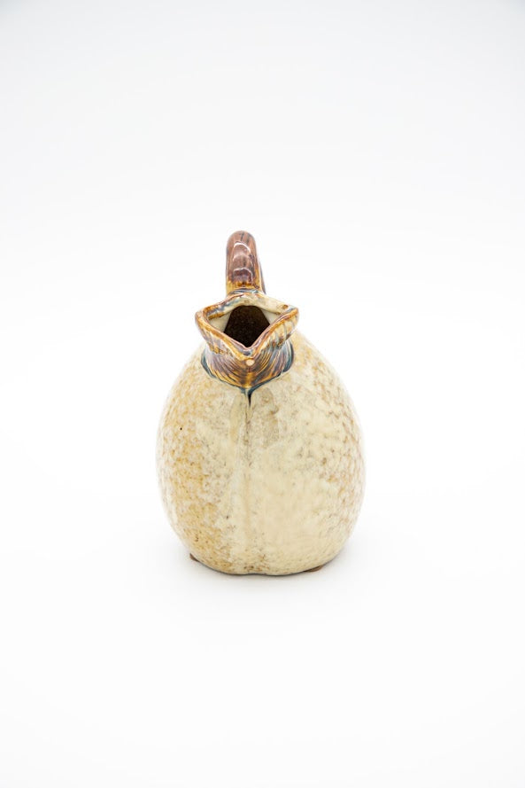 Vintage Pear-Shaped Studio Pottery Pitcher with Leaf Spout