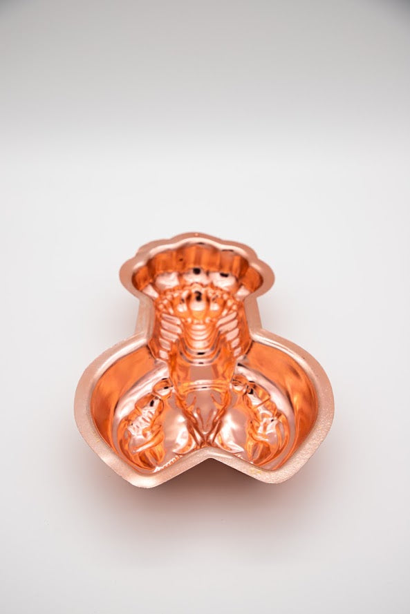 Vintage copper-washed lobster jelly mold, interior view
