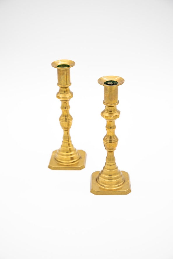 Vintage Brass Candlesticks, Pair