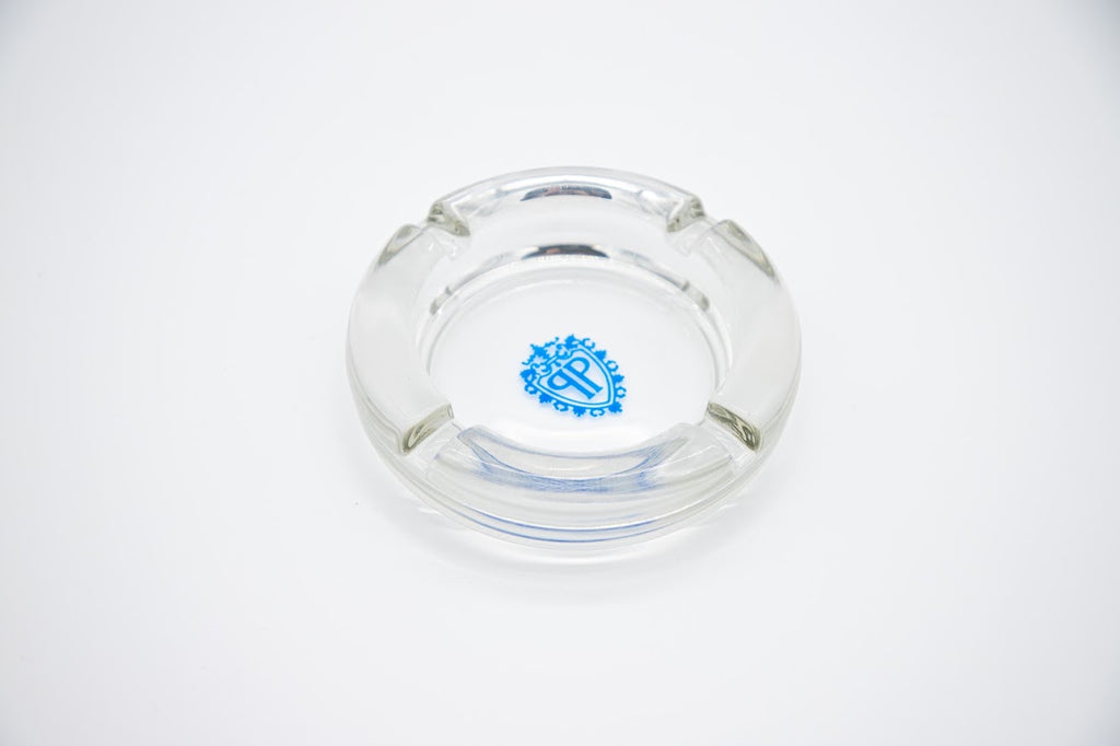 The Plaza Hotel New York vintage glass ashtray, angled view showing crest detail