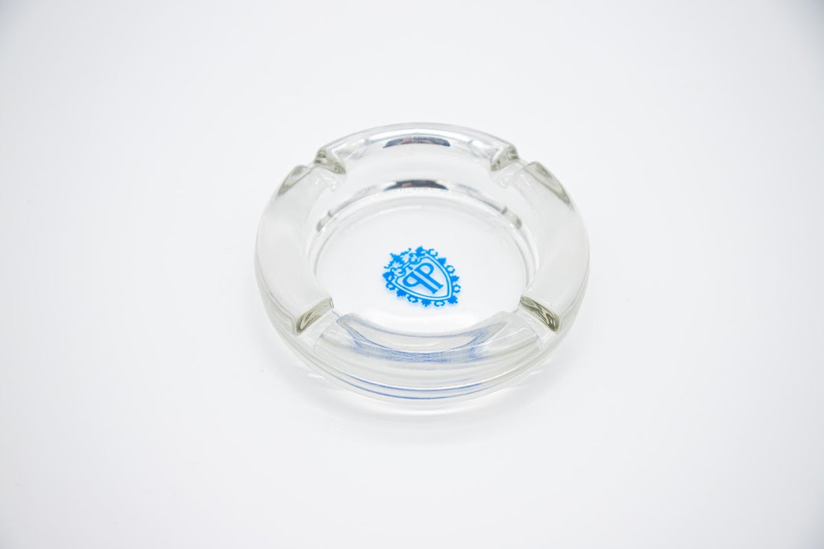The Plaza Hotel New York vintage glass ashtray, angled view showing crest detail
